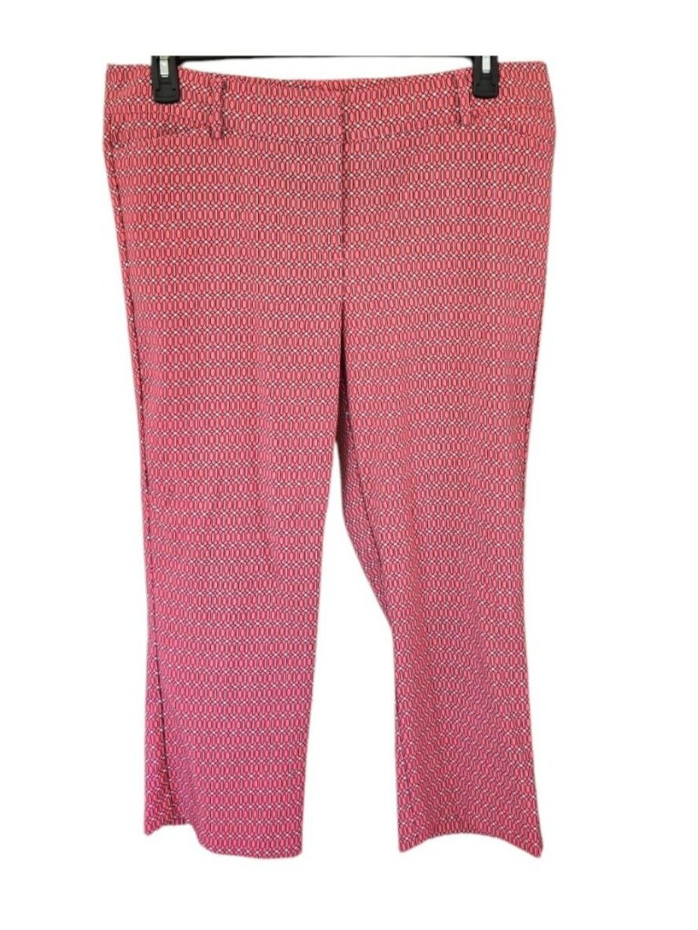 New York & Company Cropped Pants Women's 16 Pink Midrise Geometric Print Stretch